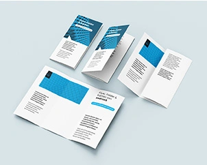 Tri-fold flyer folded in four different stages