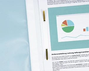 Close-up of a fastener folder with sturdy metal fasteners and printed cover – durable solution for filing documents