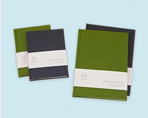 Different versions of the weekly planner in green and gray linen